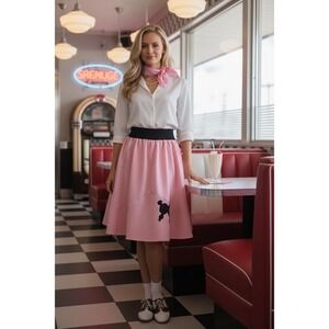 Spirit Halloween Pink Poodle Skirt L/XL 50s Retro Sock Hop Costume Pink